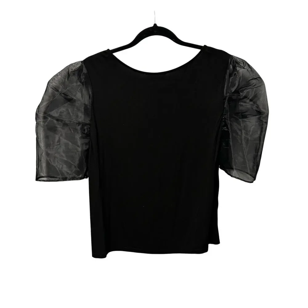 Hyacinth House Black Tulle Puff Short Sleeve Darby Top Womens XXL